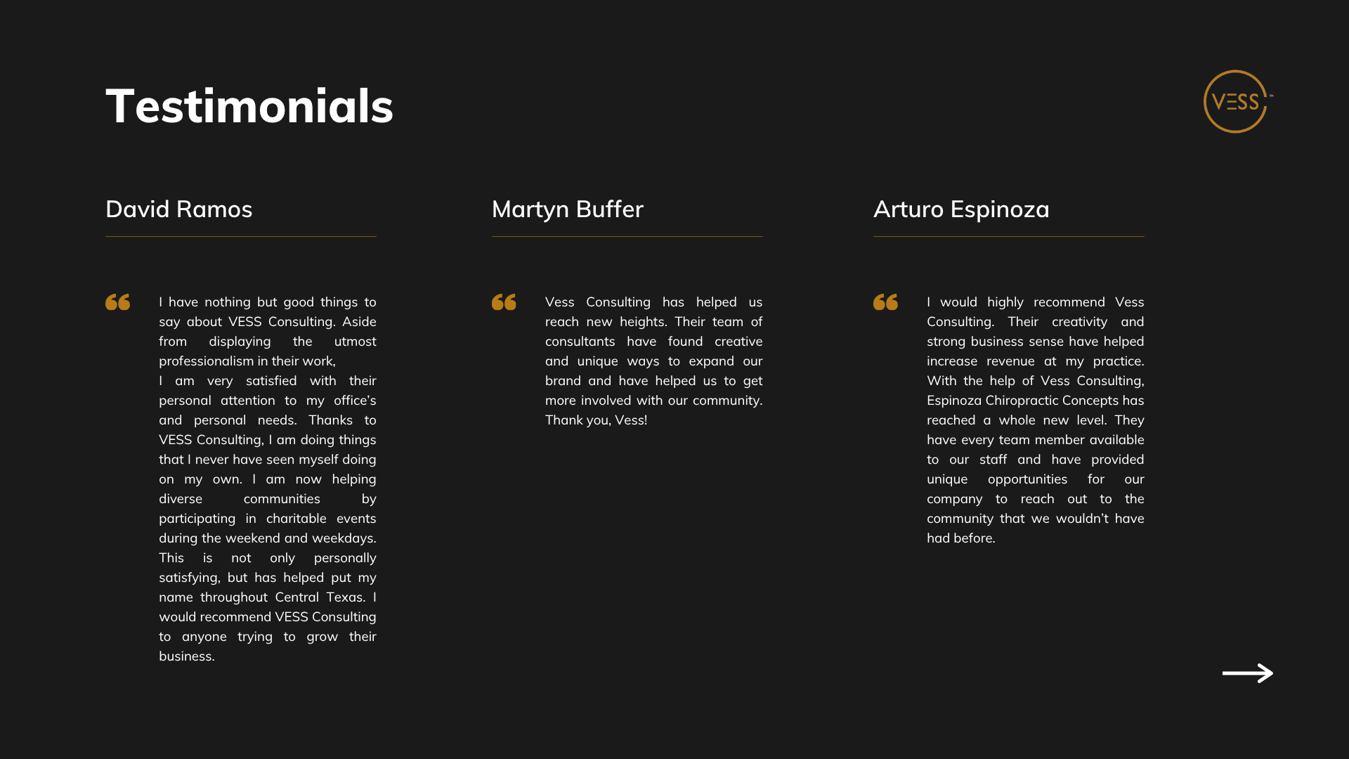 Marketing consulting VESS testimonials